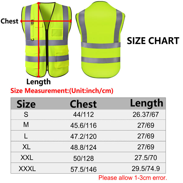 Custom Safety Vest with Pockets and Zipper, Personalized High Visibility Vests Customize Logo Name Bulk