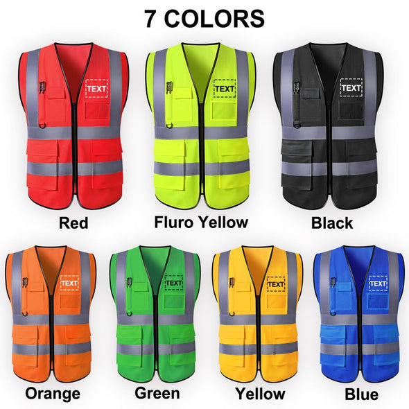 Custom Safety Vest with Pockets and Zipper, Personalized High Visibility Vests Customize Logo Name Bulk