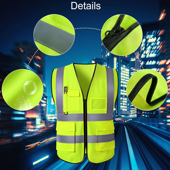 Custom Safety Vest with Pockets and Zipper, Personalized High Visibility Vests Customize Logo Name Bulk