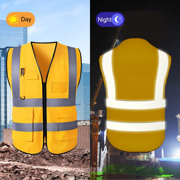 Custom Safety Vest with Pockets and Zipper, Personalized High Visibility Vests Customize Logo Name Bulk