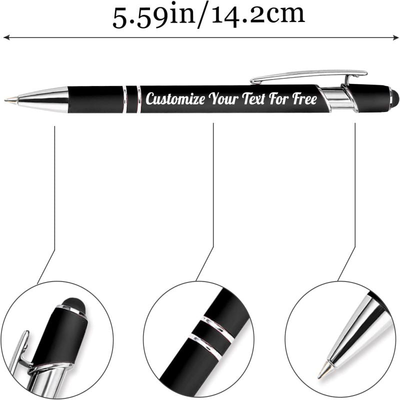 Personalized Black Silver Ballpoint Pen Custom Engraved Free