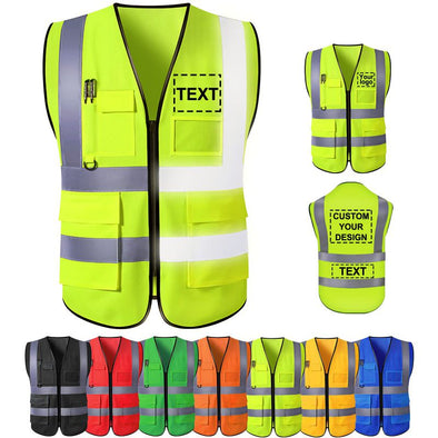 Custom Safety Vest with Pockets, Personalized High Visibility Reflective Vest with Logo Text