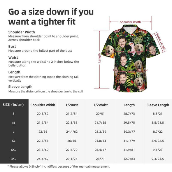 Custom Hawaiian Shirt with Face, Personalized Tropical Floral Button Down Summer Beach Shirts for Men