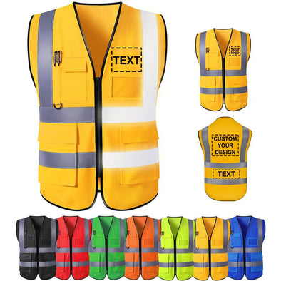 Custom Safety Vest with Pockets, Personalized High Visibility Reflective Vest with Logo Text