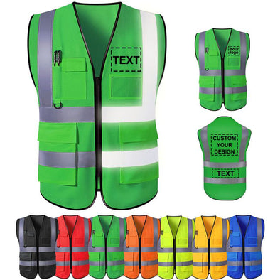 Custom Safety Vest with Pockets, Personalized High Visibility Reflective Vest with Logo Text