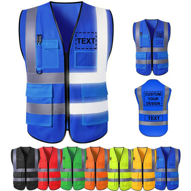 Custom Safety Vest with Pockets, Personalized High Visibility Reflective Vest with Logo Text