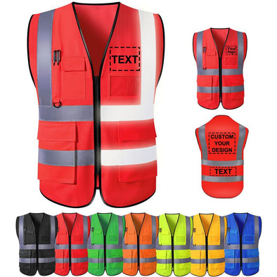 Custom Safety Vest with Pockets, Personalized High Visibility Reflective Vest with Logo Text