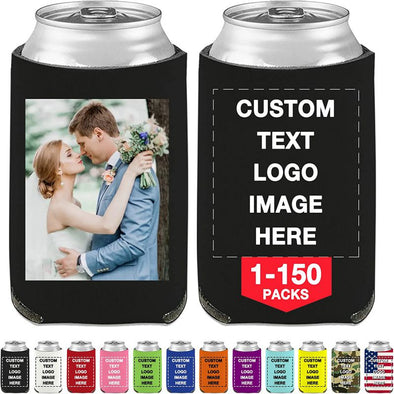 Custom Beer Can Cooler Sleeves Bulk Personalized Insulated Beverage Bottle Holder with Logo Image Text for Wedding Birthday Party