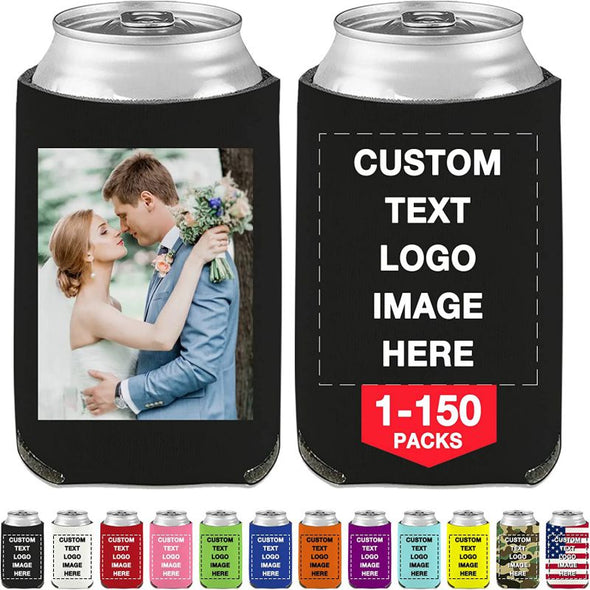 Custom Beer Can Cooler Sleeves Bulk Personalized Insulated Beverage Bottle Holder with Logo Image Text for Wedding Birthday Party