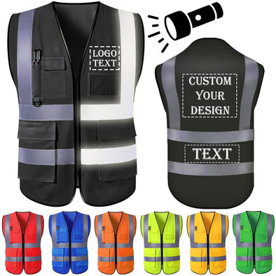 Custom Safety Vest with Pockets, Personalized High Visibility Reflective Vest with Logo Text