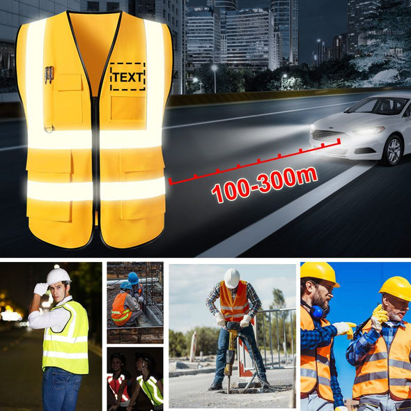 Custom Safety Vest with Pockets and Zipper, Personalized High Visibility Vests Customize Logo Name Bulk