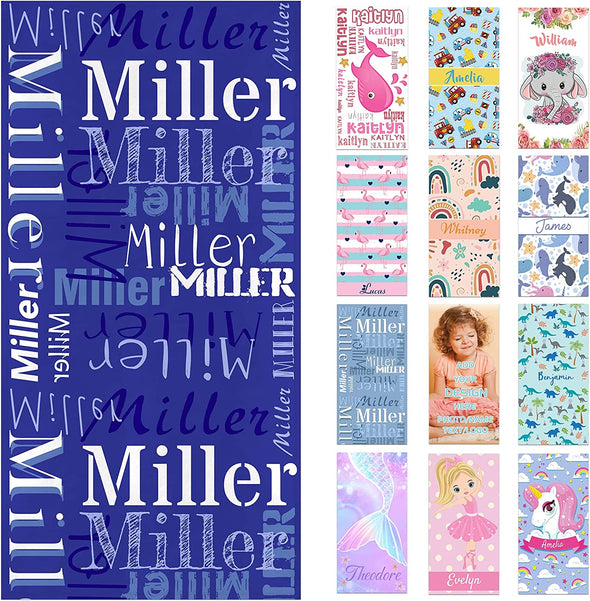 Personalized Beach Towels for Kids with Names, Microfiber Quick Dry Custom Beach Towels for Girls Boys