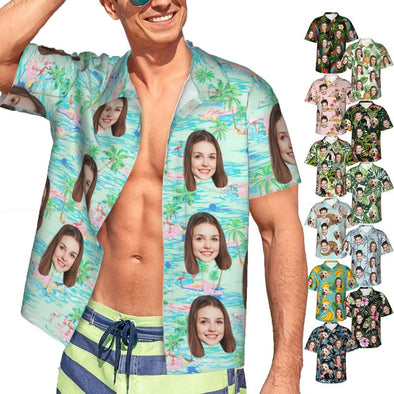 Custom Hawaiian Shirt with Face, Personalized Tropical Floral Button Down Summer Beach Shirts for Men