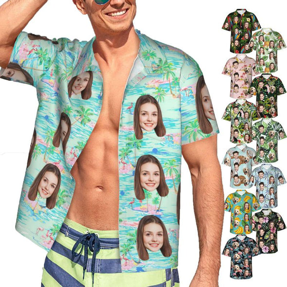 Custom Hawaiian Shirt with Face, Personalized Tropical Floral Button Down Summer Beach Shirts for Men