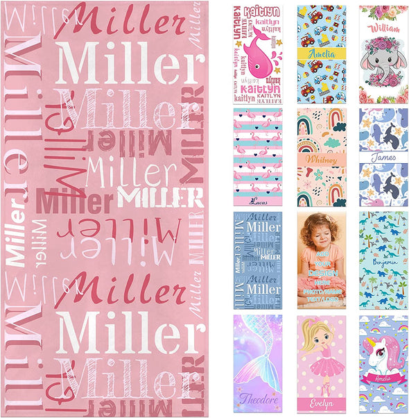 Personalized Beach Towels for Kids with Names, Microfiber Quick Dry Custom Beach Towels for Girls Boys