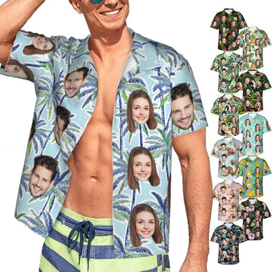 Custom Hawaiian Shirt with Face, Personalized Tropical Floral Button Down Summer Beach Shirts for Men