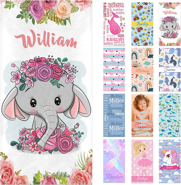 Personalized Beach Towels for Kids with Names, Microfiber Quick Dry Custom Beach Towels for Girls Boys