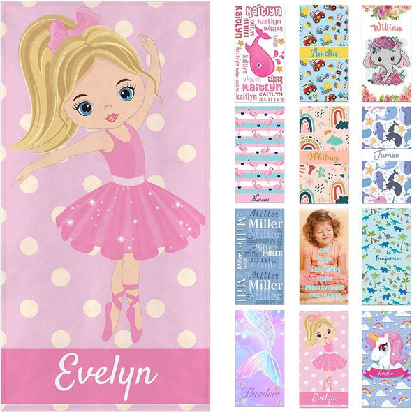 Personalized Beach Towels for Kids with Names, Microfiber Quick Dry Custom Beach Towels for Girls Boys