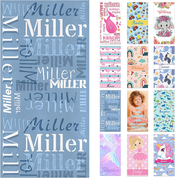 Personalized Beach Towels for Kids with Names, Microfiber Quick Dry Custom Beach Towels for Girls Boys