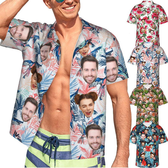 Custom Hawaiian Shirt with Face for Men, Personalized Photo Summer Short Sleeve Button Down Shirts