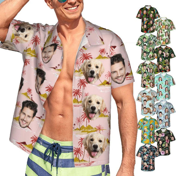 Custom Hawaiian Shirt with Face, Personalized Tropical Floral Button Down Summer Beach Shirts for Men