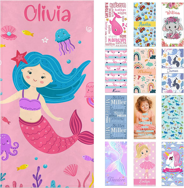 Personalized Beach Towels for Kids with Names, Microfiber Quick Dry Custom Beach Towels for Girls Boys