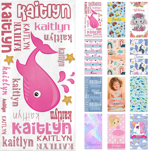 Personalized Beach Towels for Kids with Names, Microfiber Quick Dry Custom Beach Towels for Girls Boys