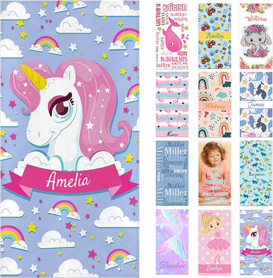 Personalized Beach Towels for Kids with Names, Microfiber Quick Dry Custom Beach Towels for Girls Boys