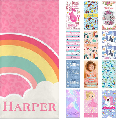 Personalized Beach Towels for Kids with Names, Microfiber Quick Dry Custom Beach Towels for Girls Boys