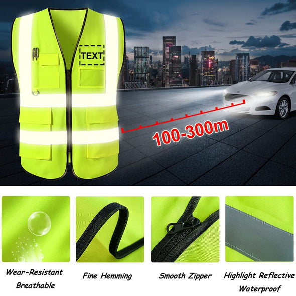 Custom Safety Vest with Pockets, Personalized High Visibility Reflective Vest with Logo Text