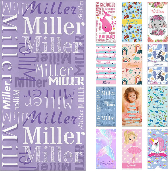 Personalized Beach Towels for Kids with Names, Microfiber Quick Dry Custom Beach Towels for Girls Boys