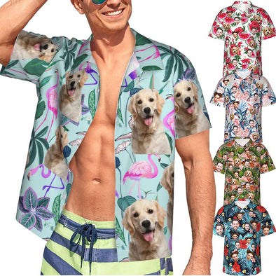 Custom Hawaiian Shirt with Face for Men, Personalized Photo Summer Short Sleeve Button Down Shirts