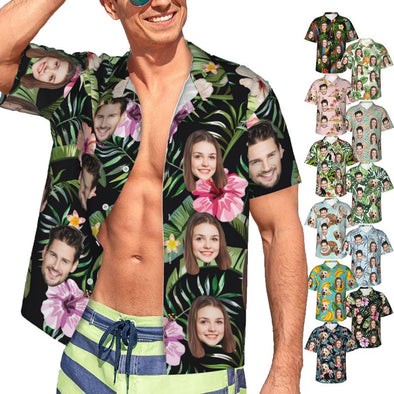 Custom Hawaiian Shirt with Face, Personalized Tropical Floral Button Down Summer Beach Shirts for Men
