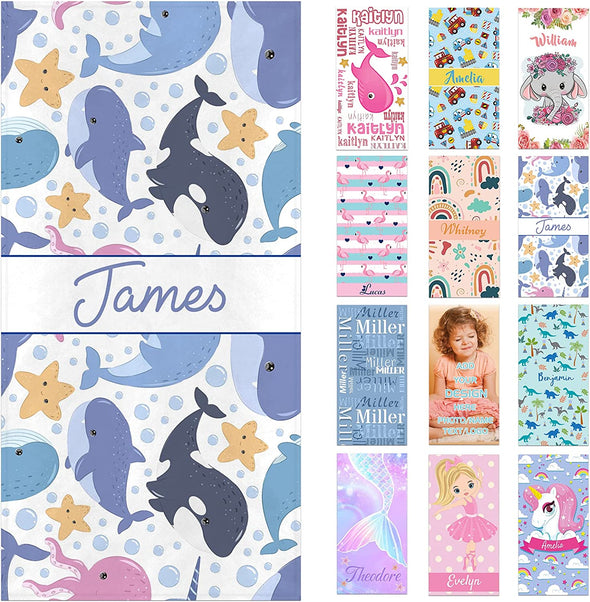 Personalized Beach Towels for Kids with Names, Microfiber Quick Dry Custom Beach Towels for Girls Boys