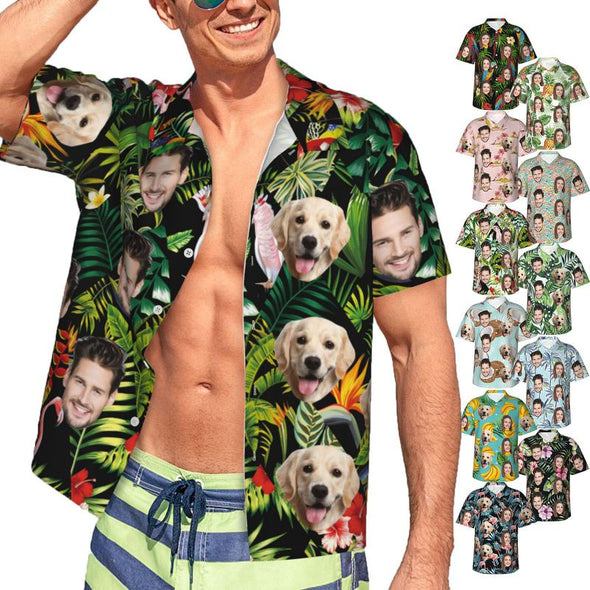 Custom Hawaiian Shirt with Face, Personalized Tropical Floral Button Down Summer Beach Shirts for Men