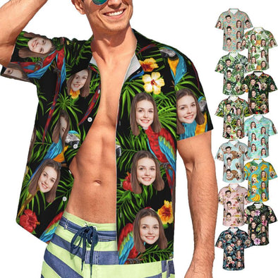 Custom Hawaiian Shirt with Face, Personalized Tropical Floral Button Down Summer Beach Shirts for Men