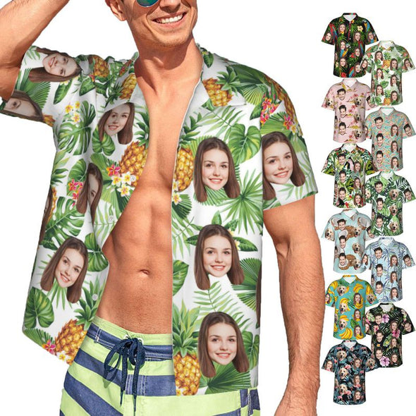 Custom Hawaiian Shirt with Face, Personalized Tropical Floral Button Down Summer Beach Shirts for Men