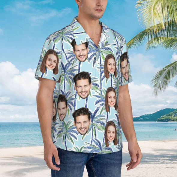 Custom Hawaiian Shirt with Face, Personalized Tropical Floral Button Down Summer Beach Shirts for Men