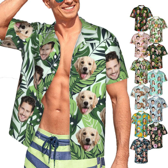 Custom Hawaiian Shirt with Face, Personalized Tropical Floral Button Down Summer Beach Shirts for Men