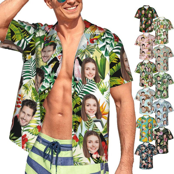 Custom Hawaiian Shirt with Face, Personalized Tropical Floral Button Down Summer Beach Shirts for Men