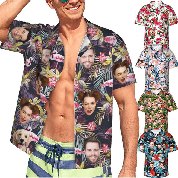 Custom Hawaiian Shirt with Face for Men, Personalized Photo Summer Short Sleeve Button Down Shirts