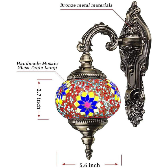 Mosaic Lamp-Handmade Turkish Mosaic Wall Lamp with Mosaic Lantern, Bronze Base, Unique Wall Light
