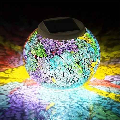 Color Changing Mosaic Solar Light Weatherproof Crystal Glass Globe Ball Light