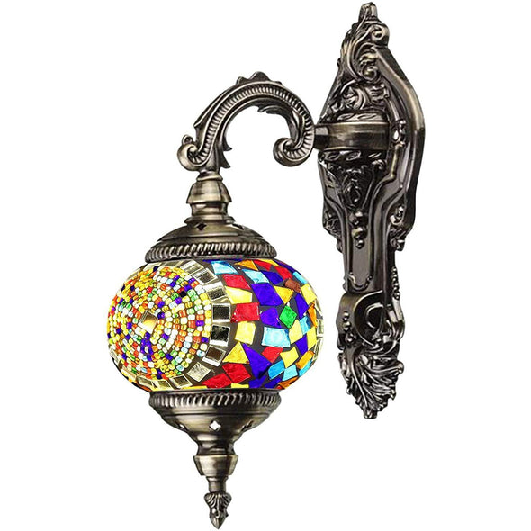 Mosaic Lamp-Handmade Turkish Mosaic Wall Lamp with Mosaic Lantern, Bronze Base, Unique Wall Light