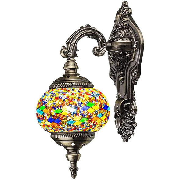 Mosaic Lamp-Handmade Turkish Mosaic Wall Lamp with Mosaic Lantern, Bronze Base, Unique Wall Light