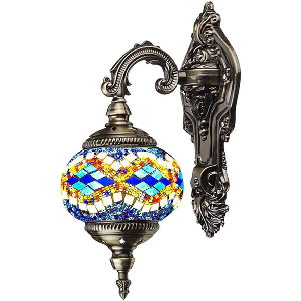 Mosaic Lamp-Handmade Turkish Mosaic Wall Lamp with Mosaic Lantern, Bronze Base, Unique Wall Light