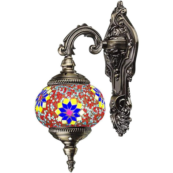 Mosaic Lamp-Handmade Turkish Mosaic Wall Lamp with Mosaic Lantern, Bronze Base, Unique Wall Light