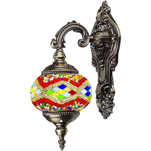 Mosaic Lamp-Handmade Turkish Mosaic Wall Lamp with Mosaic Lantern, Bronze Base, Unique Wall Light