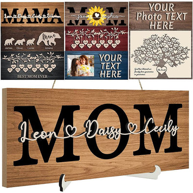 Custom Wood Sign for Mother's Day Gift, Personalized Mom 3D Wooden Sign with Name-Rectangle