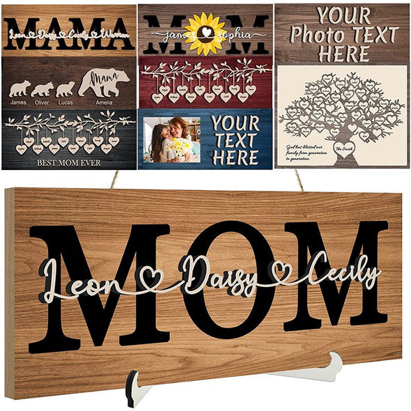 Custom Wood Sign for Mother's Day Gift, Personalized Mom 3D Wooden Sign with Name-Rectangle